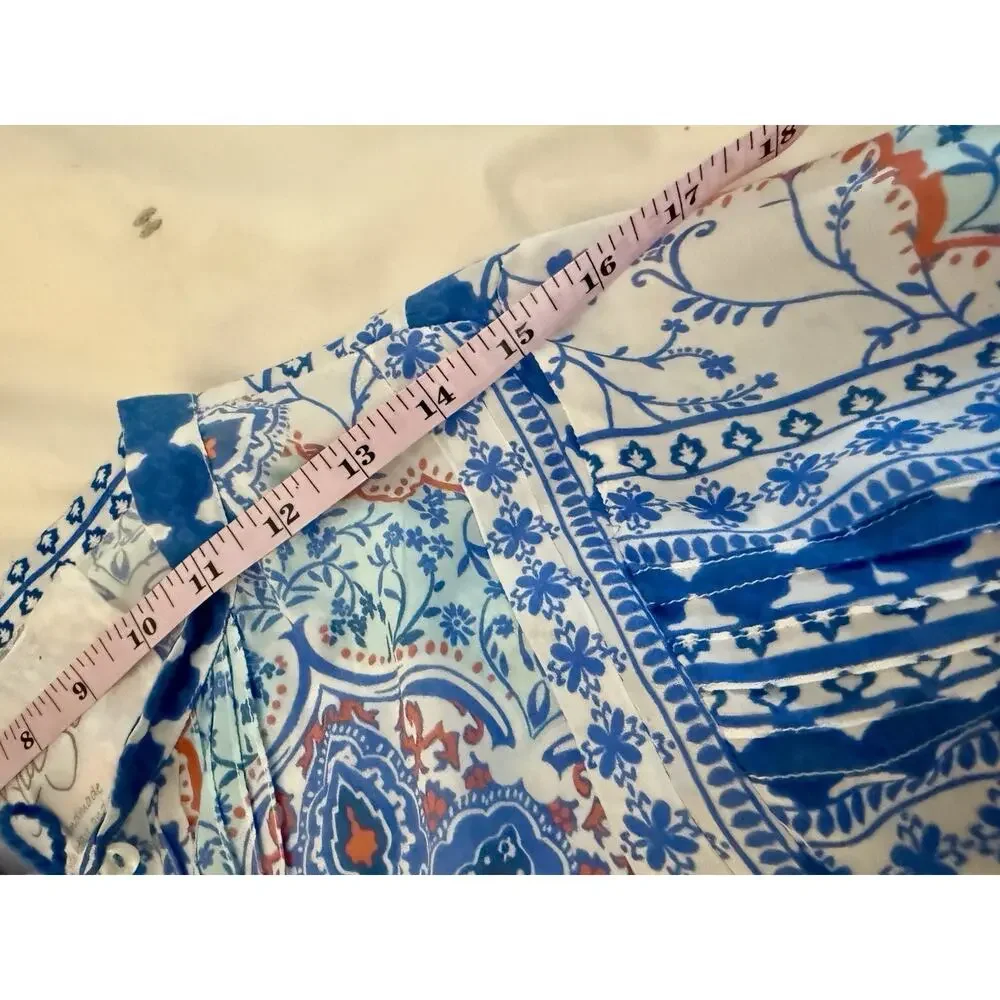 Kyla Seo Small S Blue Orange Floaty Boho Chic Artisan Rayon Bell Tassels Hippie - Picture 9 of 10